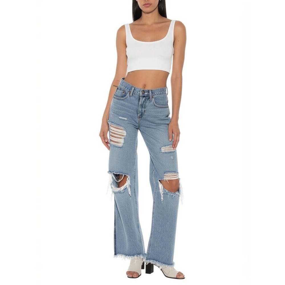 Retrofête Light Blue Denim Distressed Frayed Hem Jeans Size 24
